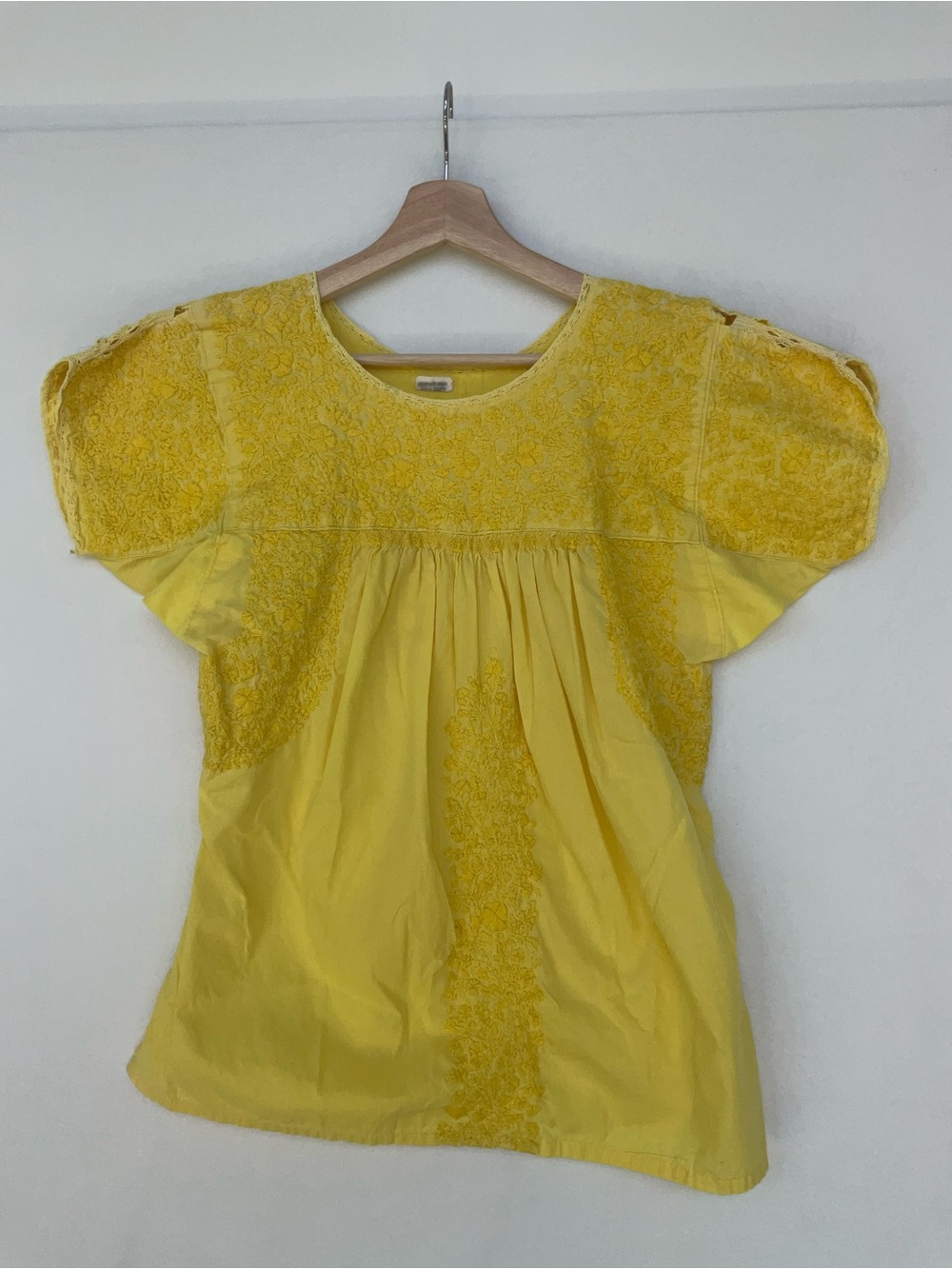 MEXICANA Bright Yellow Embroidered Peasant Blouse